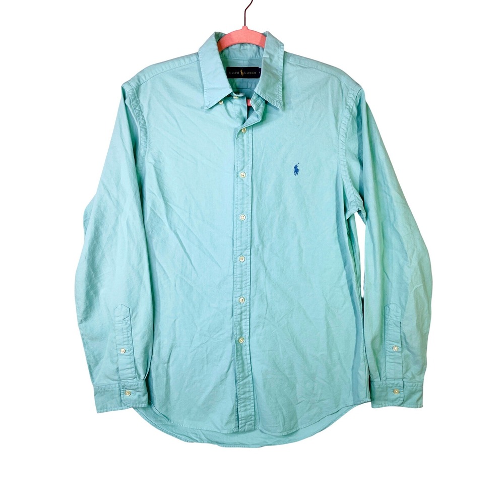 Ralph Lauren Mens Sz M Mint Green Cotton Button Down Shirt Long Sleeve Pony Logo